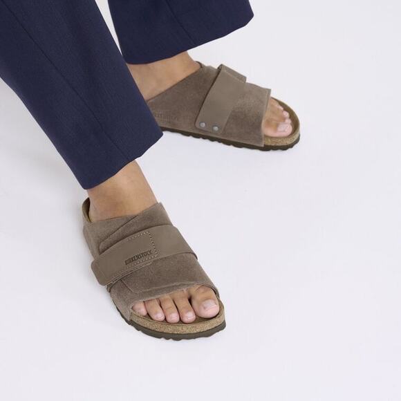 Birkenstock Kyoto Nubuck Leather Concrete Grey Slide Sandals Men Size 12 - Picture 1 of 11